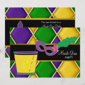 Invitation Masque de cocktail Fleur de Lis Fête de Mardi Gras (Devant / Derrière)