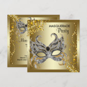 Invitation Masque de confettis argent or soirée masquée (Devant / Derrière)