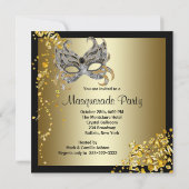 Invitation Masque de confettis noir or soirée masquée (Dos)