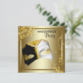 Invitation Masque de confettis noir or soirée masquée (Debout devant)