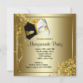 Invitation Masque de confettis noir or soirée masquée (Dos)