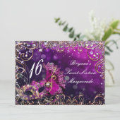 Invitation Masque de costume de mascarade rose et or pour fêt (Debout devant)