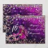 Invitation Masque de costume de mascarade rose et or pour fêt (Devant / Derrière)