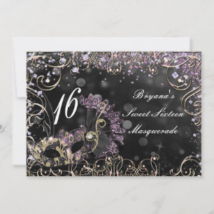 Invitation Masque de costume de masquerade violet noir et ros