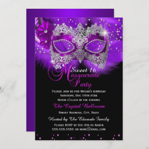 Invitation Masque de dentelle étincelante Purple Masquerade S