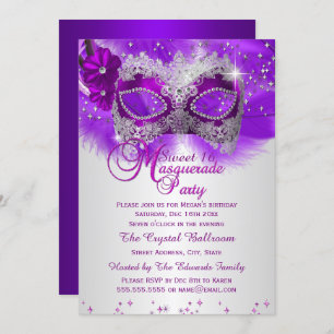 Invitation Masque de dentelle Purple Argent Masquerade Sweet 