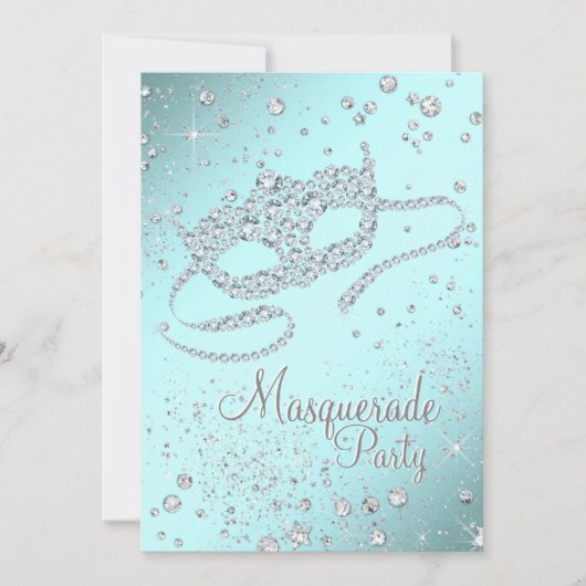 Invitation Masque de diamant bleu sarcelle Fête masquée (Devant)