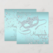 Invitation Masque de diamant bleu sarcelle Fête masquée (Devant / Derrière)