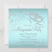 Invitation Masque de diamant bleu sarcelle Fête masquée (Dos)