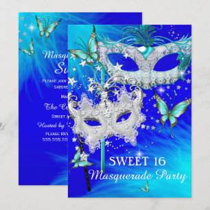 Invitation Masque de diamant bleu sarcelle Masquerade Sweet 1