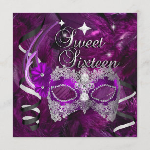 Invitation Masque de diamant violet pour 16e anniversaire Swe