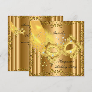 Invitation Masque de Fête Costumée Or Bronze Jaune