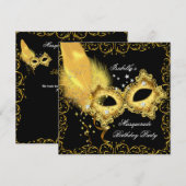 Invitation Masque de fête costumée Or Noir Jaune (Devant / Derrière)