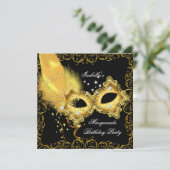 Invitation Masque de fête costumée Or Noir Jaune (Debout devant)