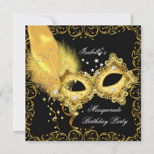 Invitation Masque de fête costumée Or Noir Jaune (Devant)