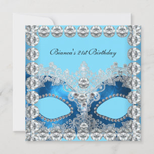 Invitation Masque de fête d'anniversaire 21 ans bleu blanc di