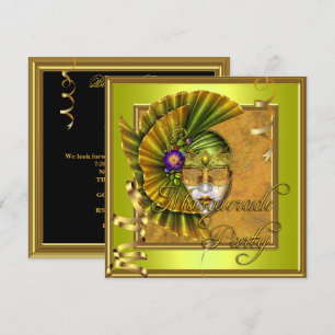 Invitation Masque de fête masquée Or Noir Anniversaire