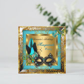 Invitation Masque de Fête Masquée Or Sarcelle Noir Rose (Debout devant)