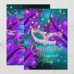 Invitation Masque de fête masquée pour Quinceanera sarcelle v