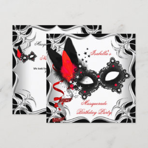 Invitation Masque de Fête Masquée Rouge Argent Noir