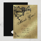Invitation Masque de Filigree sur Gold Mardi Gras Party (Devant / Derrière)