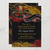 Invitation masqué de fleur rouge et or (Devant / Derrière)