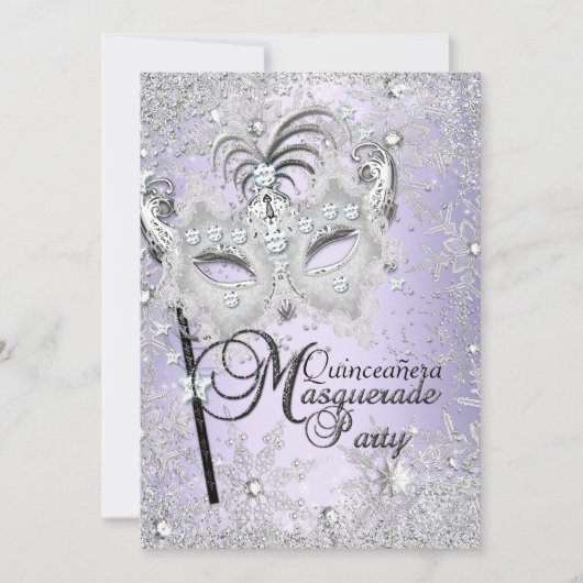 Invitation Masque de flocon de neige pourpre Quinceanera (Devant)