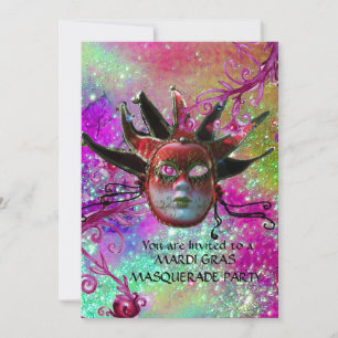 Invitation Masque de JESTER NOIR ROUGE , Fête de masques doré