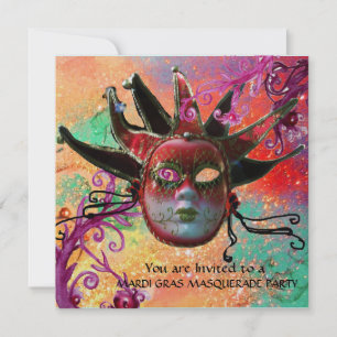 Invitation MASQUE DE JESTER ROUGE NOIR, Champagne de la Masqu