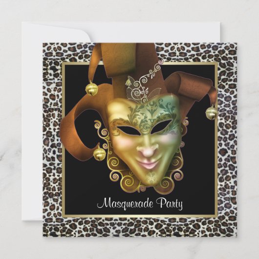 Invitation Masque de léopard noir et or pour soirée masquée (Devant)
