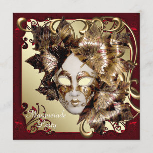 Invitation Masque de Mardi Gras Rouge Noir Or Soirée Mascarad