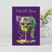Invitation Masque de Mardi Gras violet (Debout devant)
