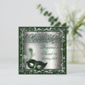 Invitation Masque de Mascarade Argent et Vert Fête d'Annivers (Debout devant)