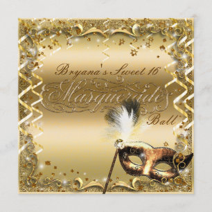 Invitation Masque de mascarade doré Élégant Bal Fête d'annive