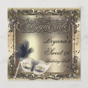 Invitation Masque de Mascarade Élégant Or Fête d'Anniversaire