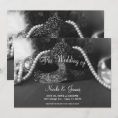 Invitation Masque de mascarade noir et blanc perles mariage (Devant / Derrière)
