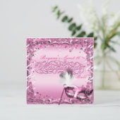 Invitation Masque de mascarade rose Élégant Bal de soirée (Debout devant)