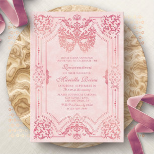 Invitation Masque de Mascarade Rose Élégant Quinceanera