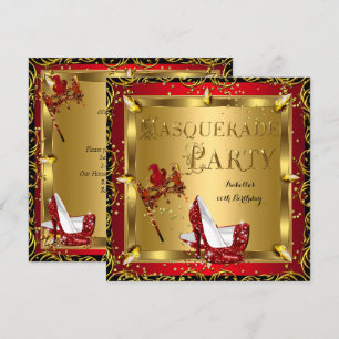Invitation Masque de Mascarade Talon Haut Rouge Or Anniversai