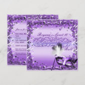 Invitation Masque de Mascarade Violet Élégant Bal Fête (Devant / Derrière)
