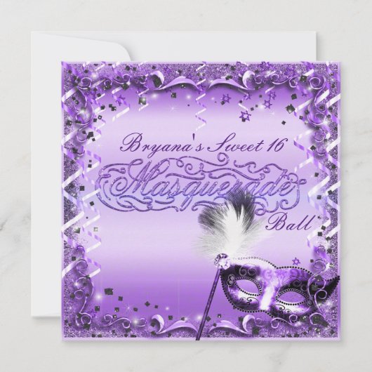Invitation Masque de Mascarade Violet Élégant Bal Fête (Devant)
