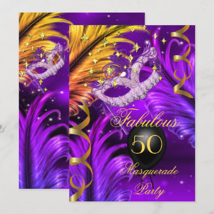 Invitation Masque de mascarade violet pour un anniversaire fa