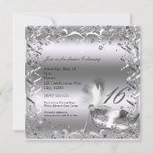 Invitation Masque de masquerade argentée Élégant bal Fête d'a (Dos)
