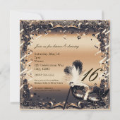 Invitation Masque de masquerade Bronze & Crème, Élégant Bal d (Dos)