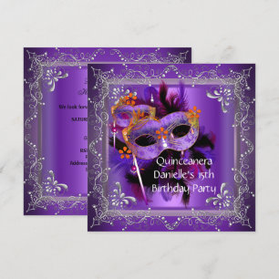 Invitation Masque de masquerade d'anniversaire 15 ans Quincea