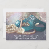 Invitation Masque de masquerade et collier de perles Cartons (Devant)