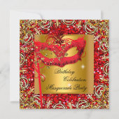 Invitation Masque de masquerade Masque doré Paillettes Rouge (Devant)
