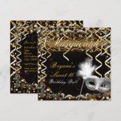 Invitation Masque de masquerade or et argent Fête d'anniversa (Devant / Derrière)
