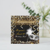 Invitation Masque de masquerade or et argent Fête d'anniversa (Debout devant)