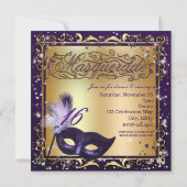 Invitation Masque de masquerade or et violet Fête d'anniversa (Dos)